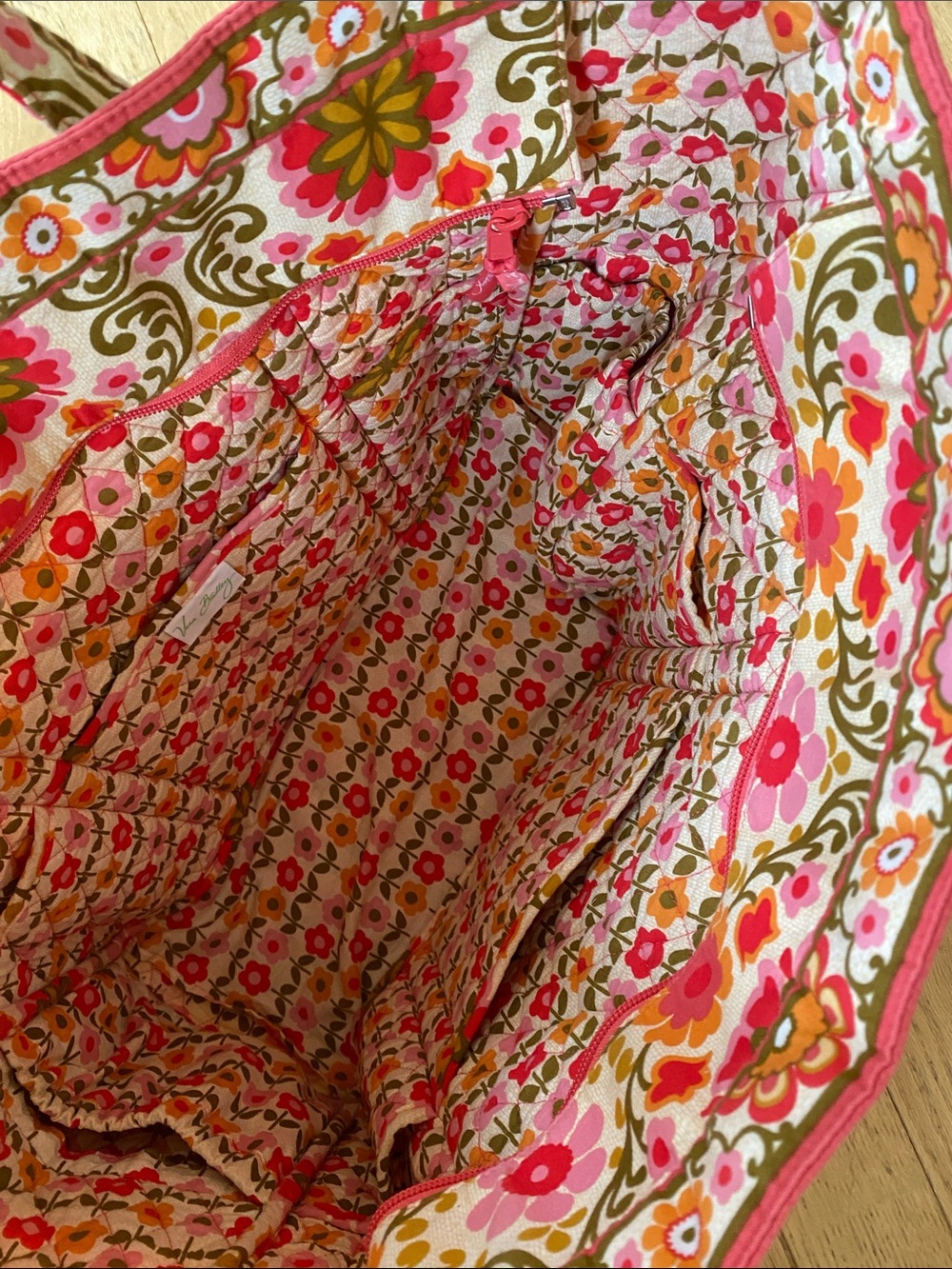 Vera Bradley Quilted Floral Tote in Pink, Orange & Olive - Picture 5 of 10